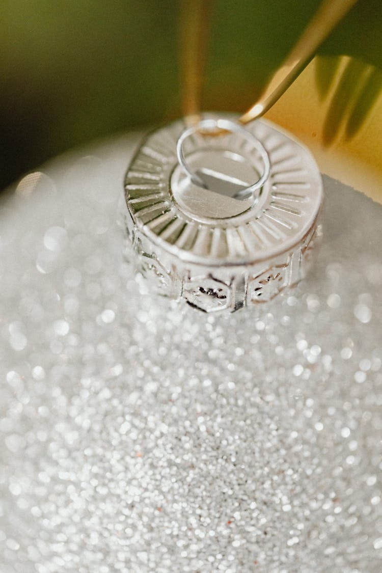 Close-up On Silver Christmas Tree Ornament