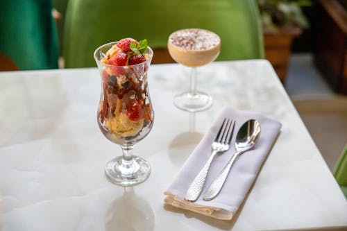 Close-Up Shot of a Glass of Dessert