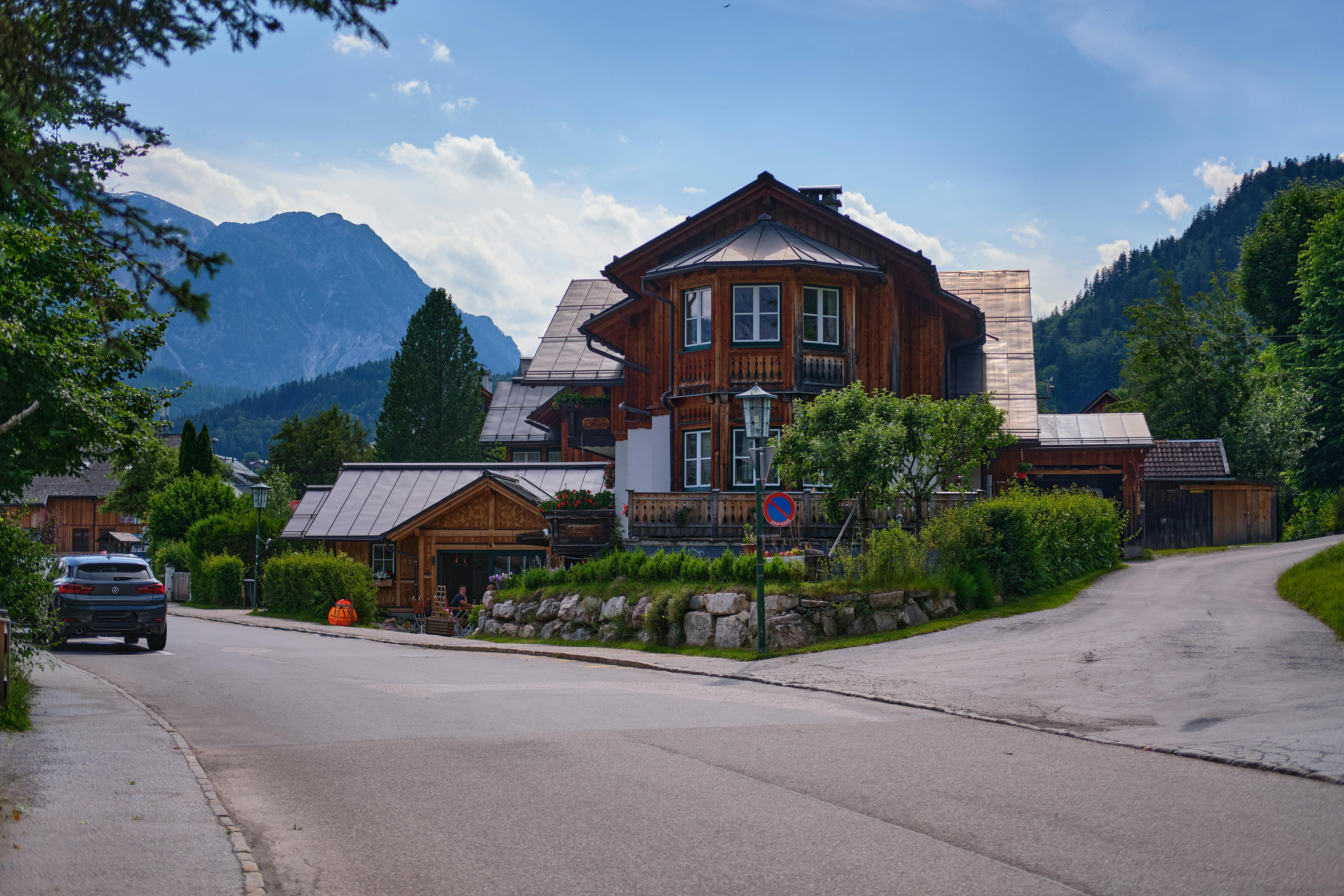 large wooden house in a mountain village