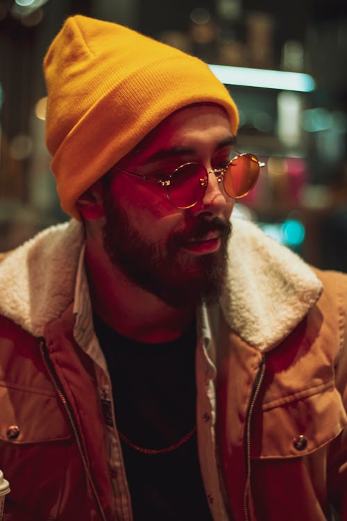 A Bearded Man Wearing a Yellow Beanie