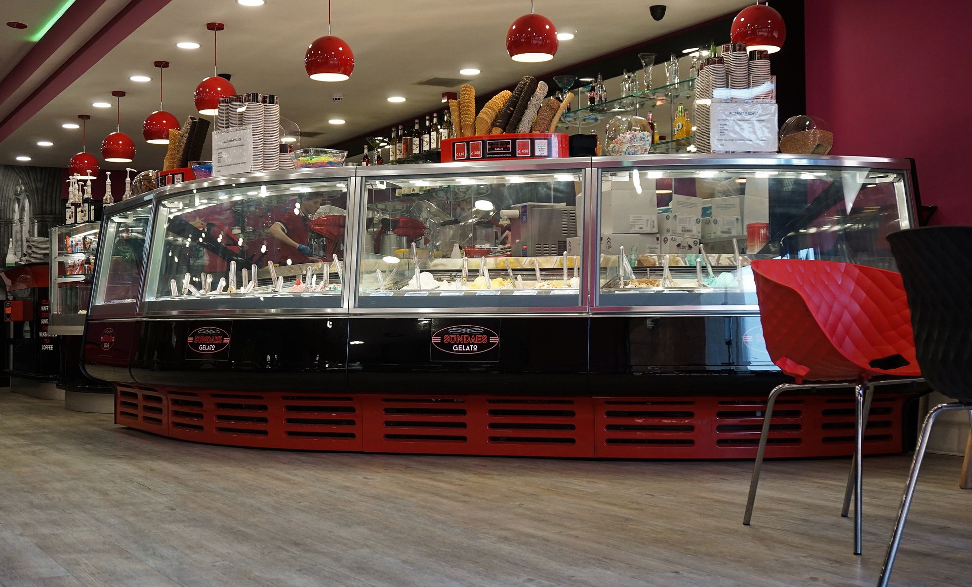 Refrigerators with Ice Cream in a Restaurant