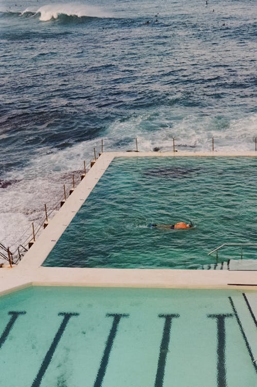 Shirtless Man Swimming on Pool