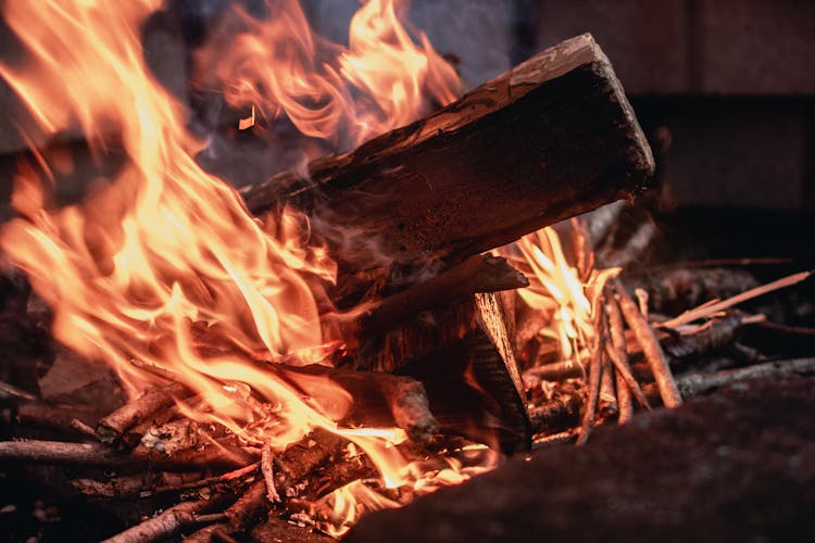 Close-Up Of Burning Firewood 