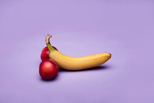Yellow Banana Fruit and Red Apple
