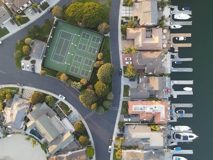 Aerial View Of Houses Near The Ocean