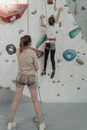 Back View of a Girl Doing Wall Climbing