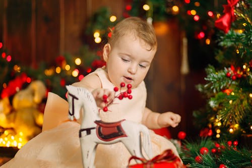 Free A Girl Holding Red Christmas Decoration Stock Photo