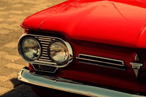Free Front View of Red Vintage Car Stock Photo