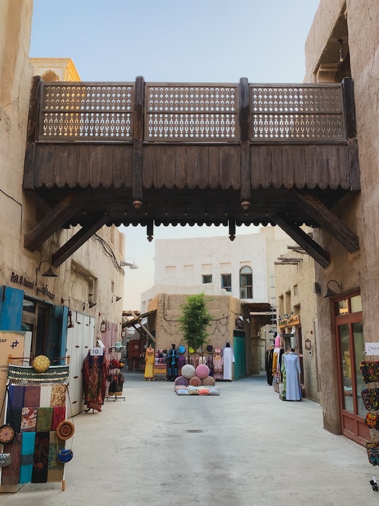 Empty Alley With Clothes Shops