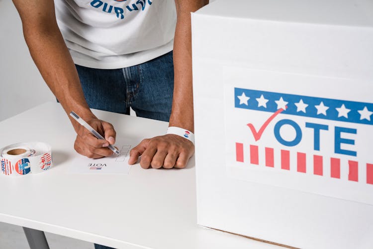 A Person Wearing A Wristband Voting