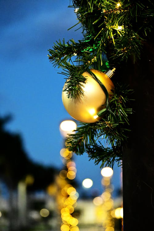 Green Christmas Tree With Yellow Bauble