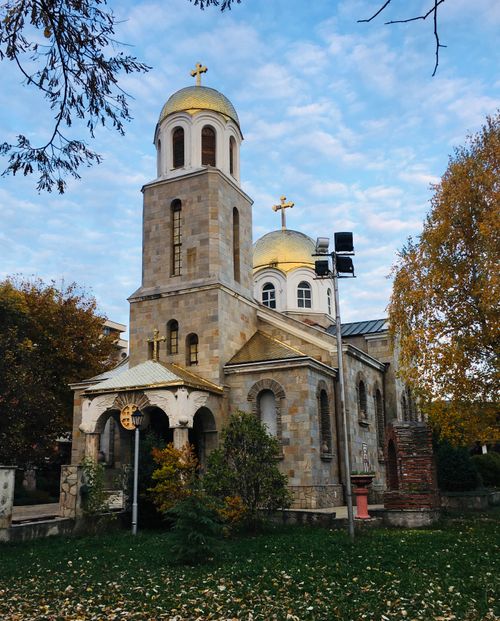 Free Stunning view of a sacred church with golden domes in Kardzhali, Bulgaria, under a blue sky. Stock Photo