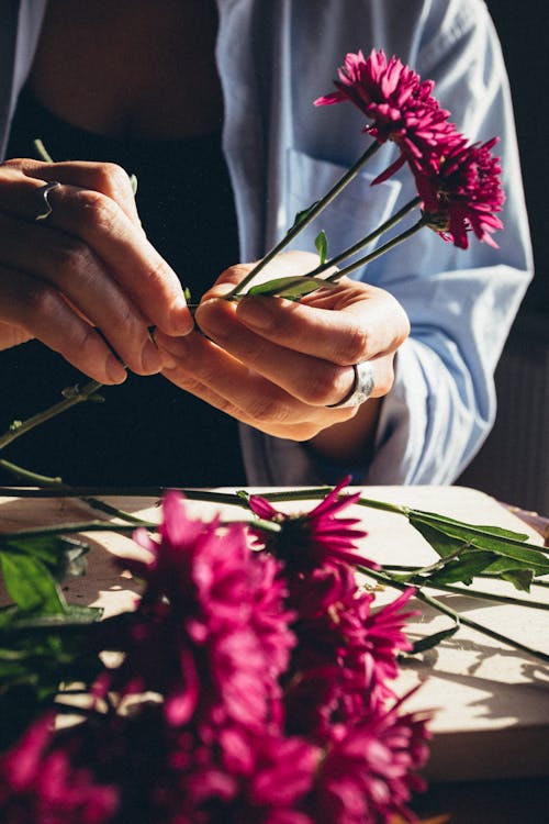 Woman Making a Flower Bouquet 