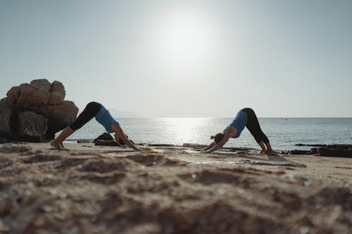 2 Person Sitting on Brown Rock Near Sea