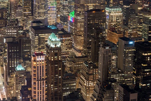 New York City High Rise Buildings During Night Time