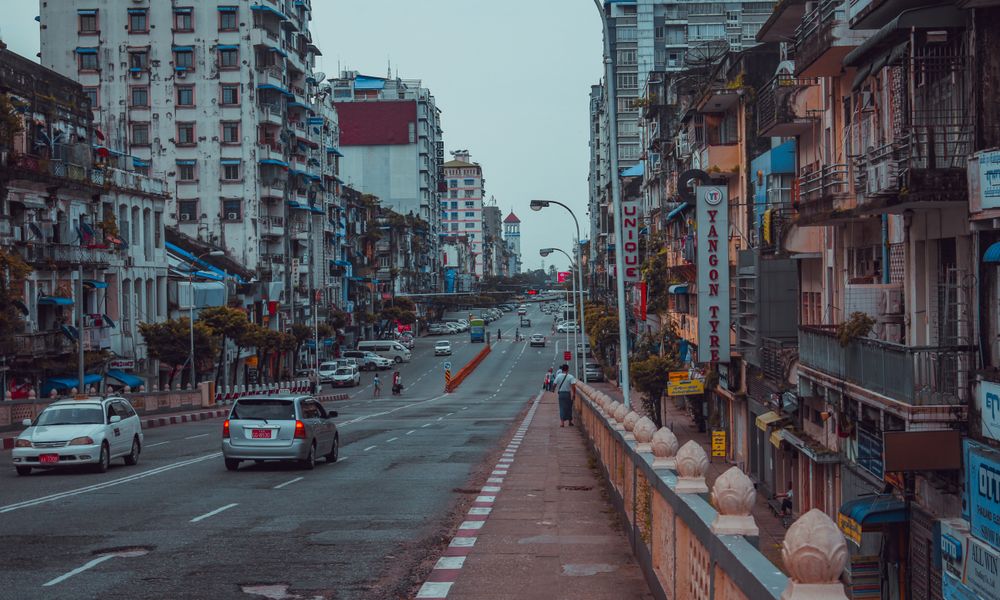 military checkpoint urban street yangon