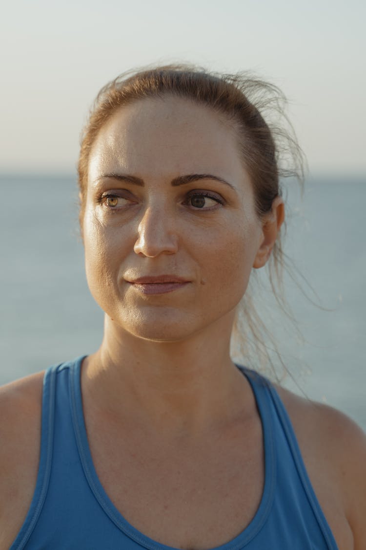 Beautiful Woman In Blue Tank Top 