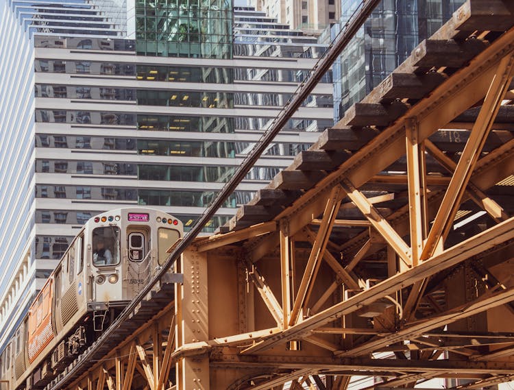 Train On An Elevated Railway Track In The City