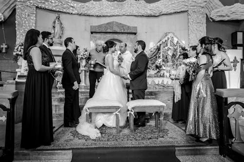 Bride and Groom in Grayscale Photography