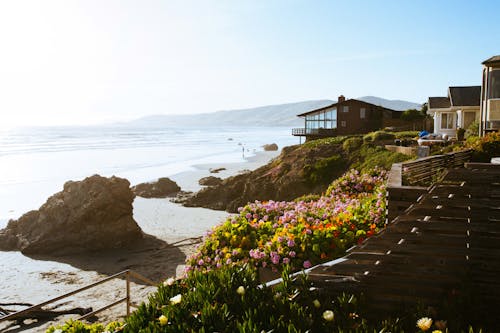 Beige And Brown House And Seashore