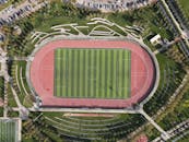 Aerial View of Green and Brown Football Field