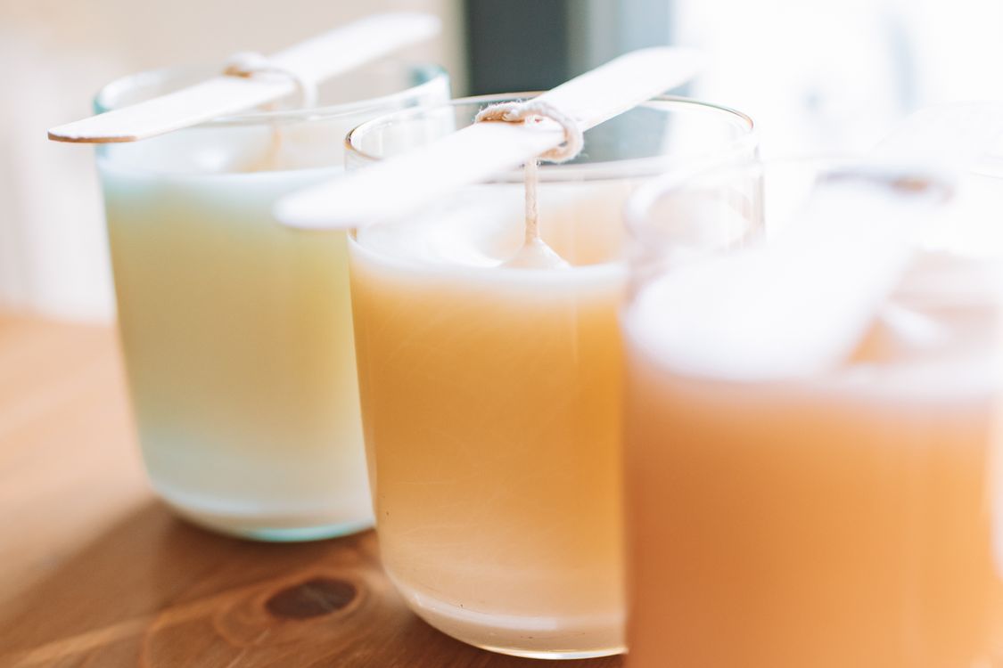 Handmade candles in various containers