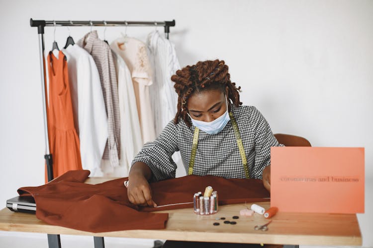 Seamstress Working In A Face Mask