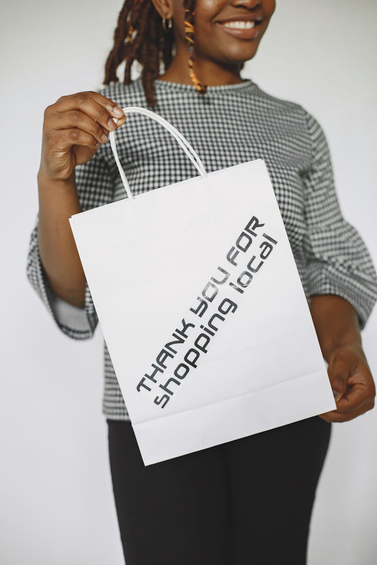 Woman Holding Bag With Thank You Message