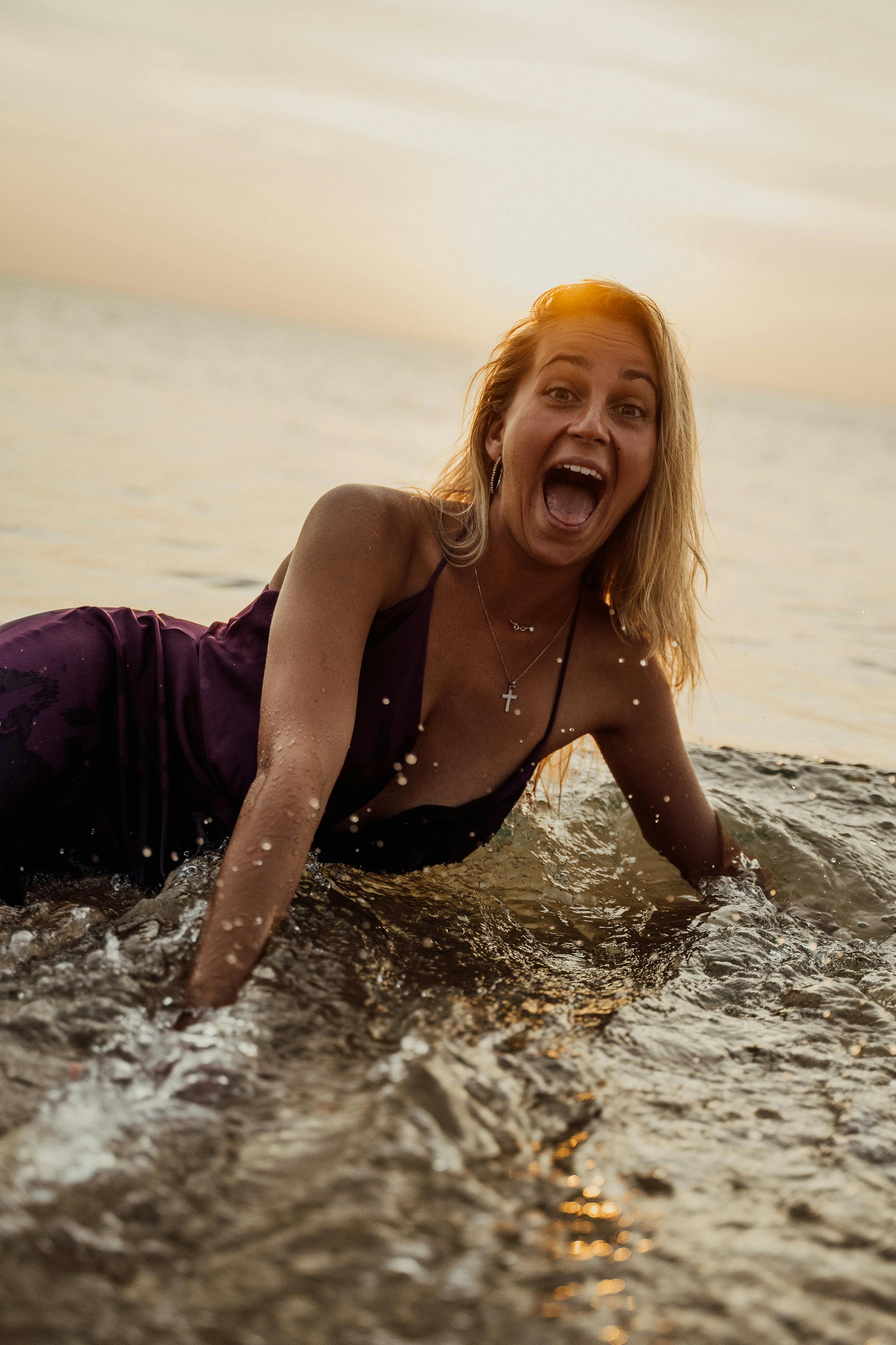 woman having fun on the seashore