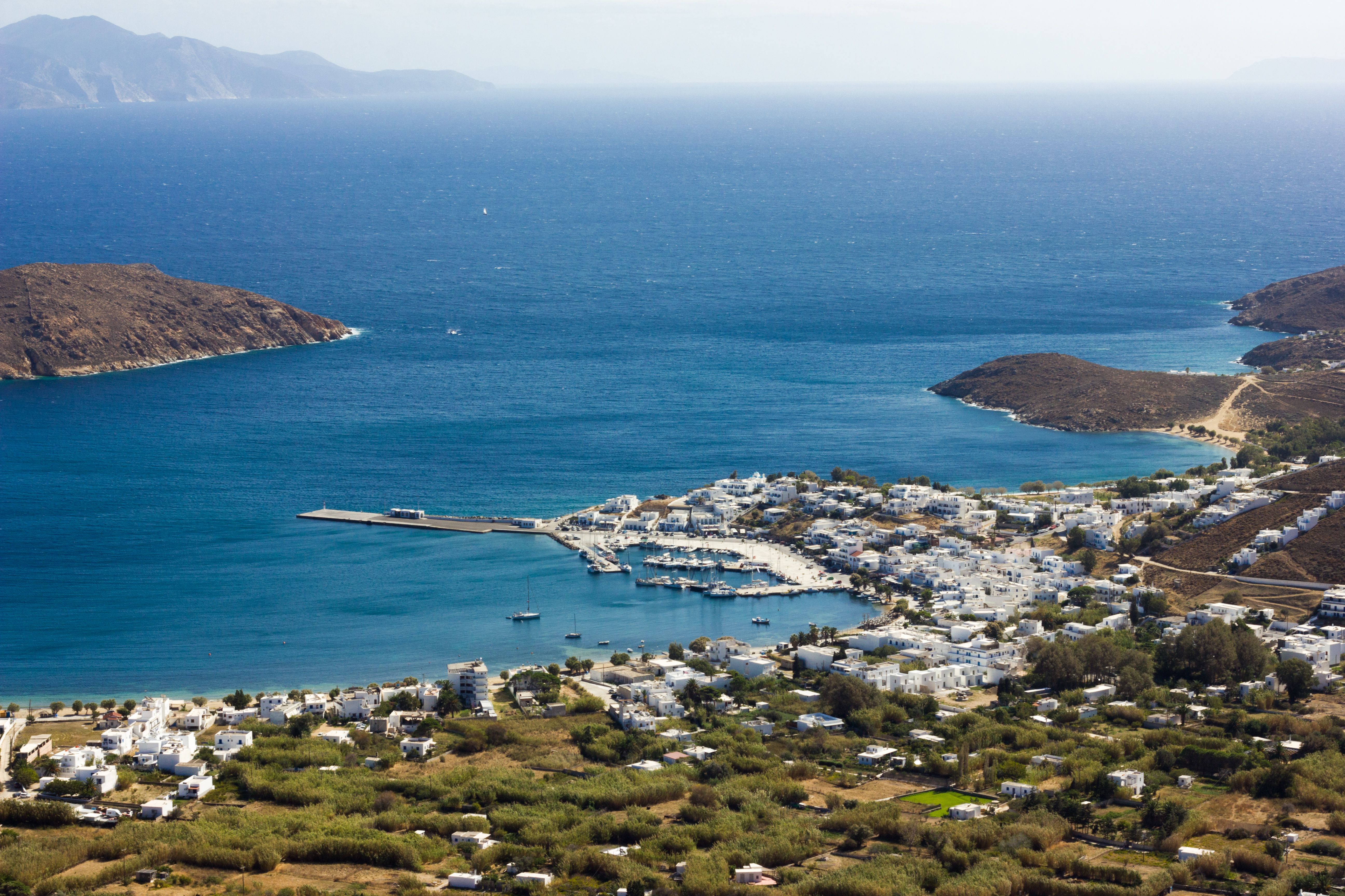Stunning aerial view of Greek islands from an airplane window