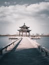 Traditional Asian pagoda near river