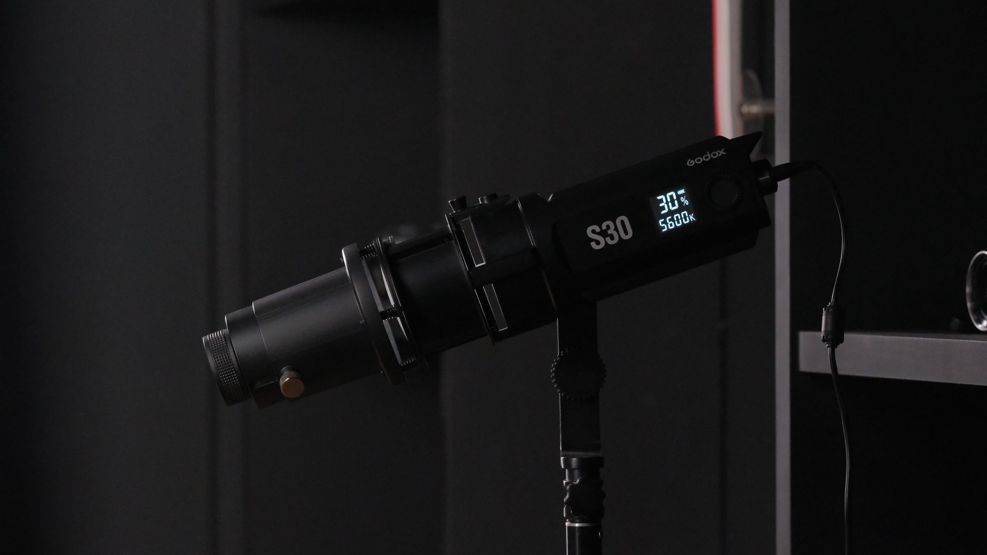 Studio LED light equipment with digital display in a Jakarta setup.