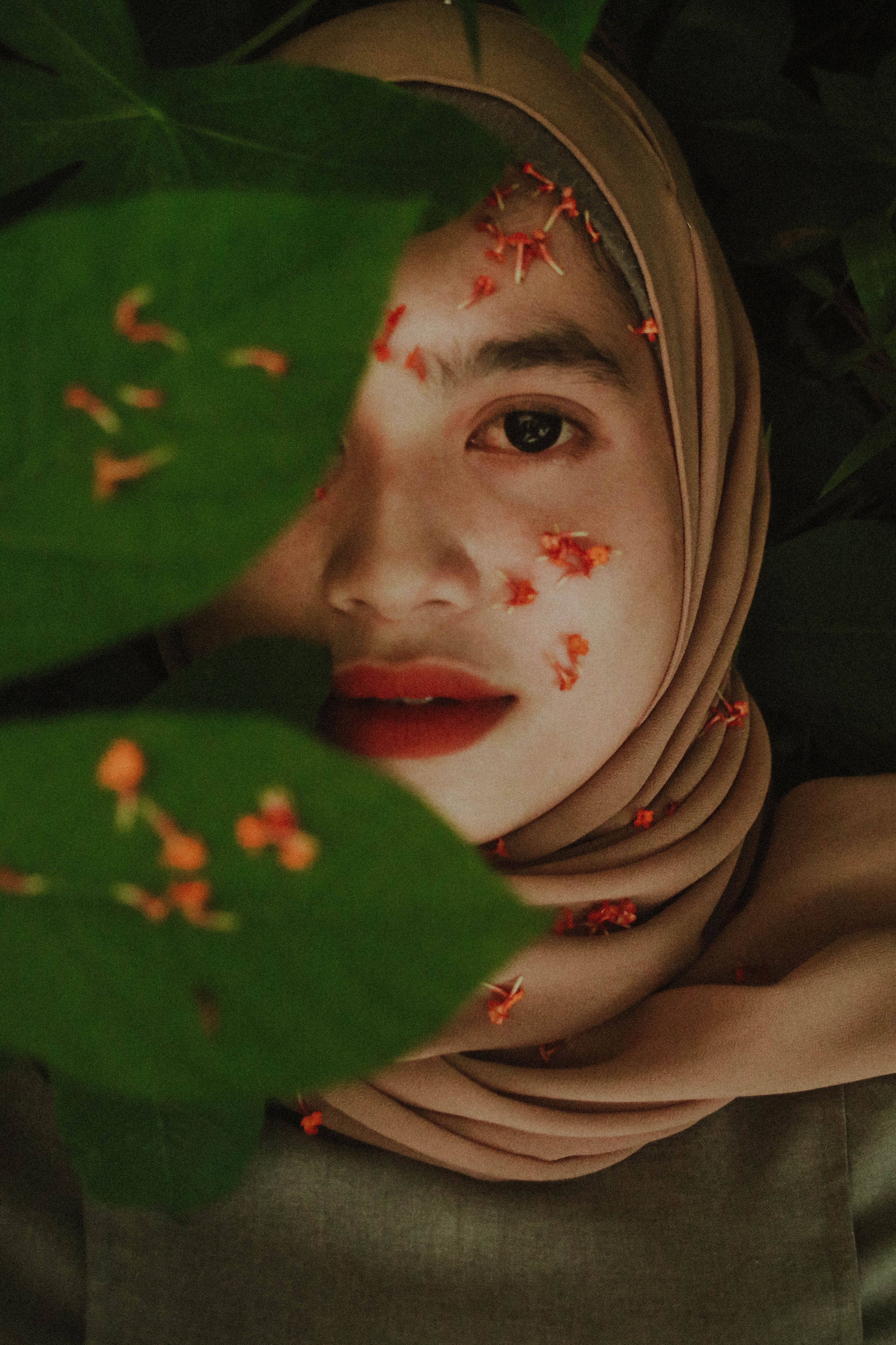 Close-Up Shot of a Woman in Brown Hijab · Free Stock Photo