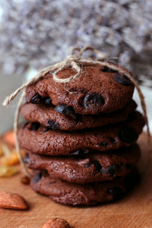 Free Close-Up Shot of Stack of Chocolate Cookies  Stock Photo