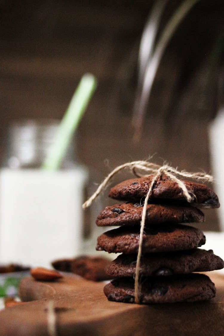 Close-Up Shot Of Stack Of Chocolate Cookies