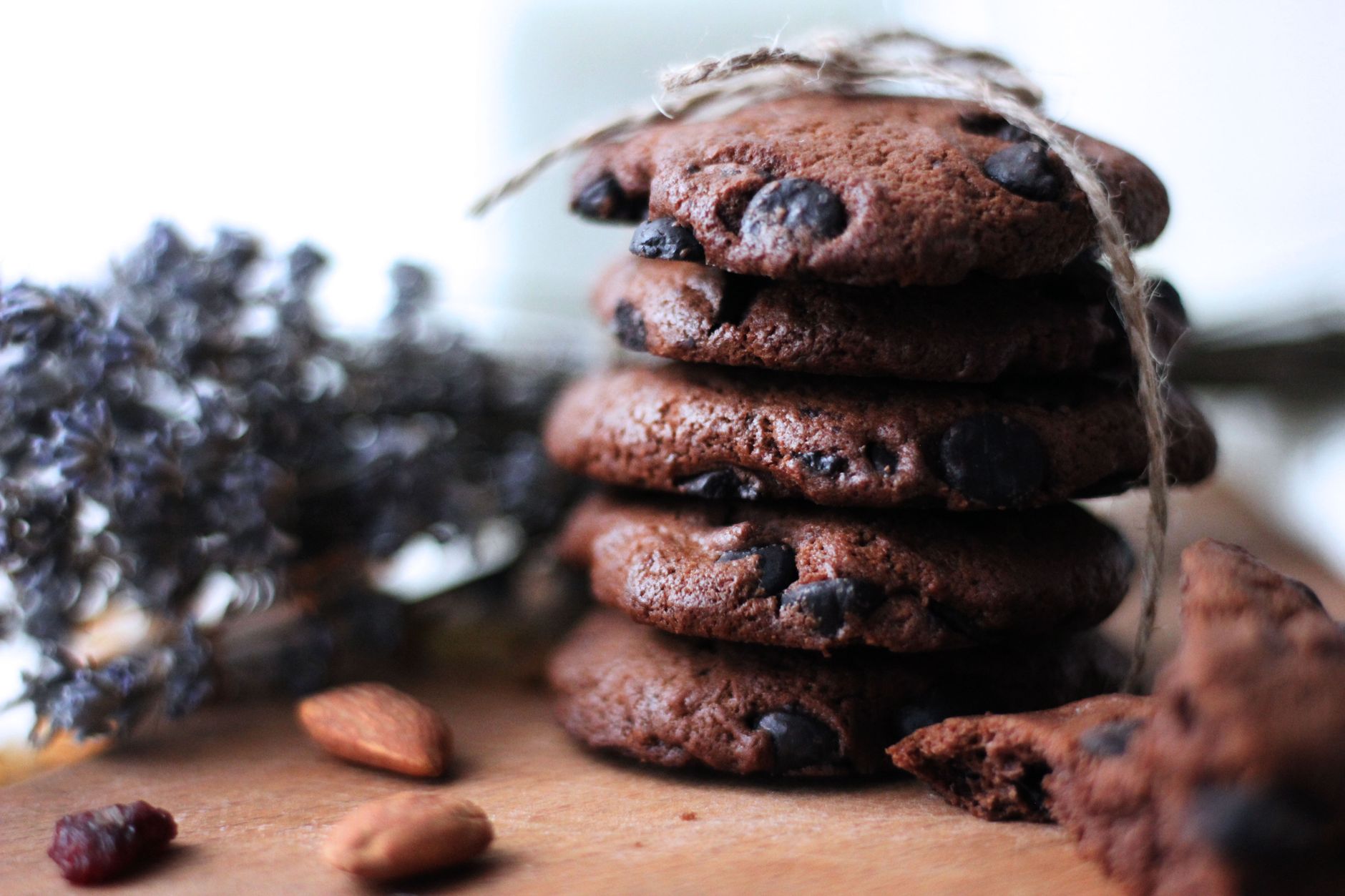 Almond flour and cocoa powder ingredients for baking cookies