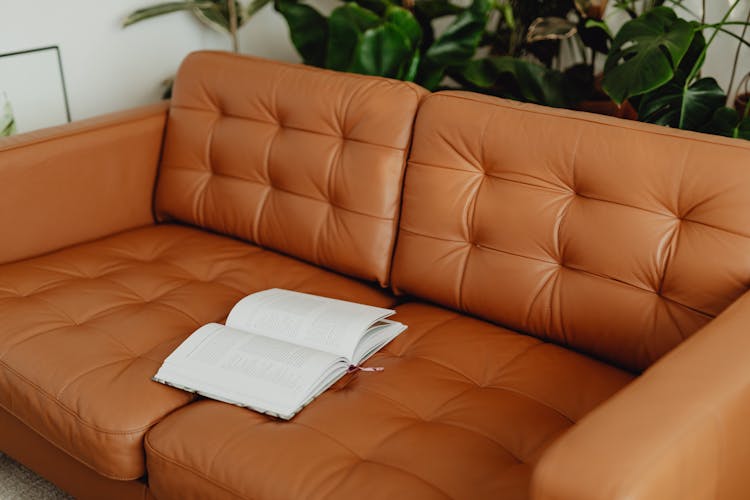 Orange Leather Sofa And An Open Book