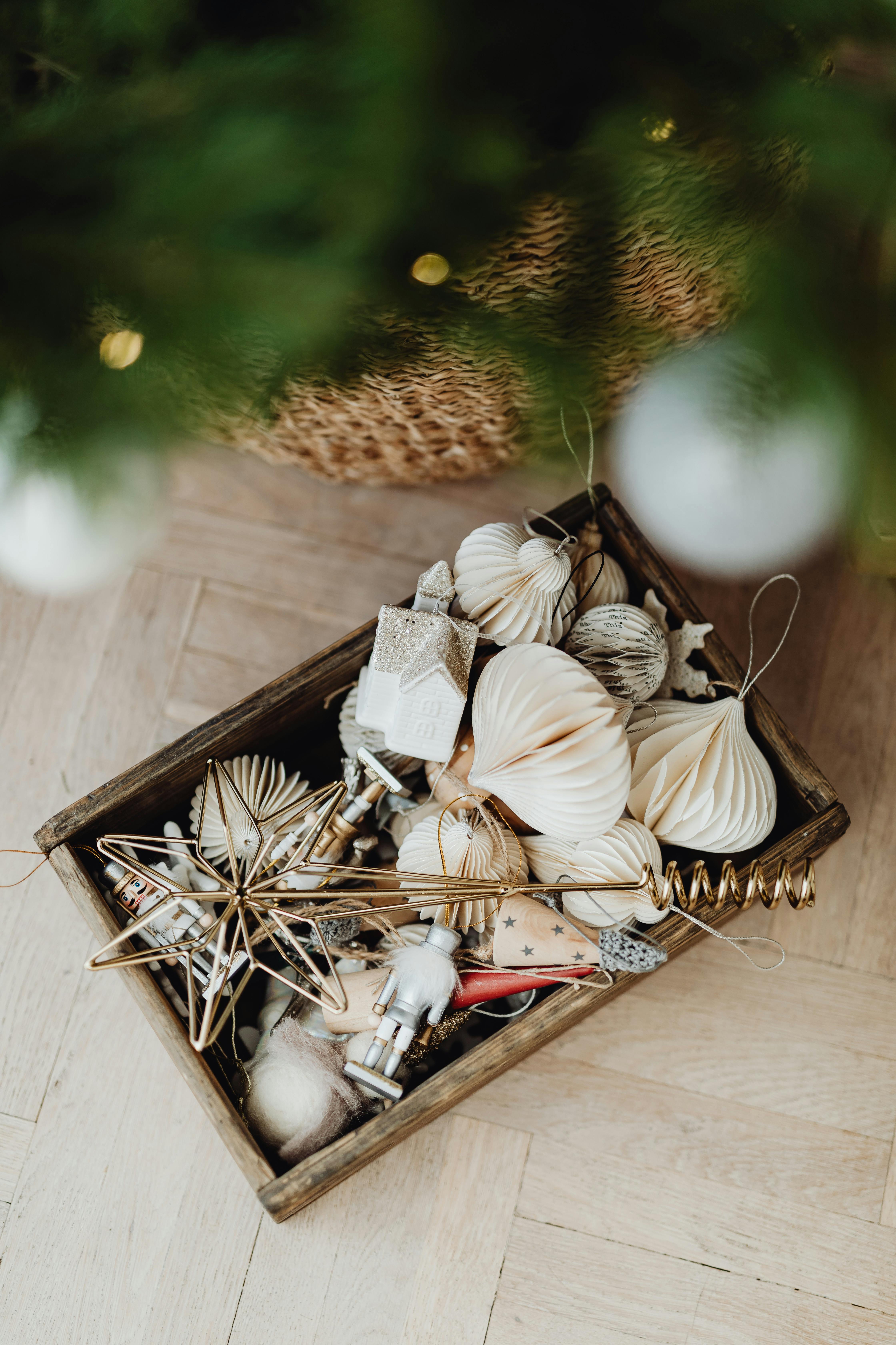 box of christmas ornaments