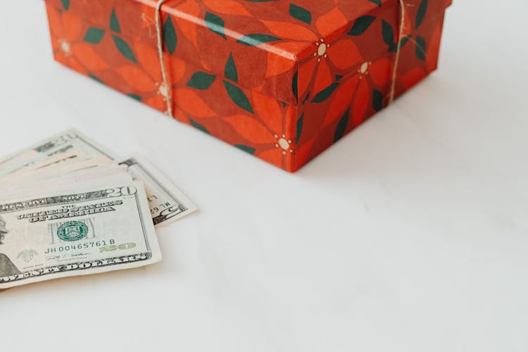Wrapped Christmas Gift And Money