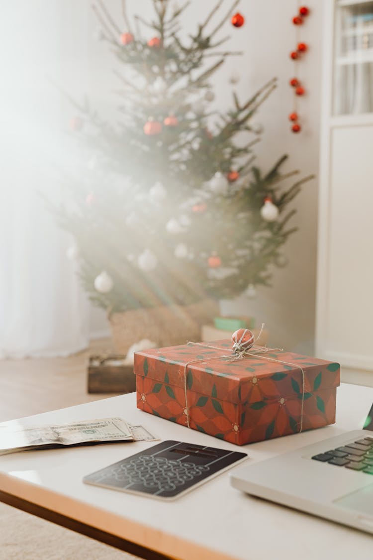 Big Christmas Gift Lying Under Christmas Tree