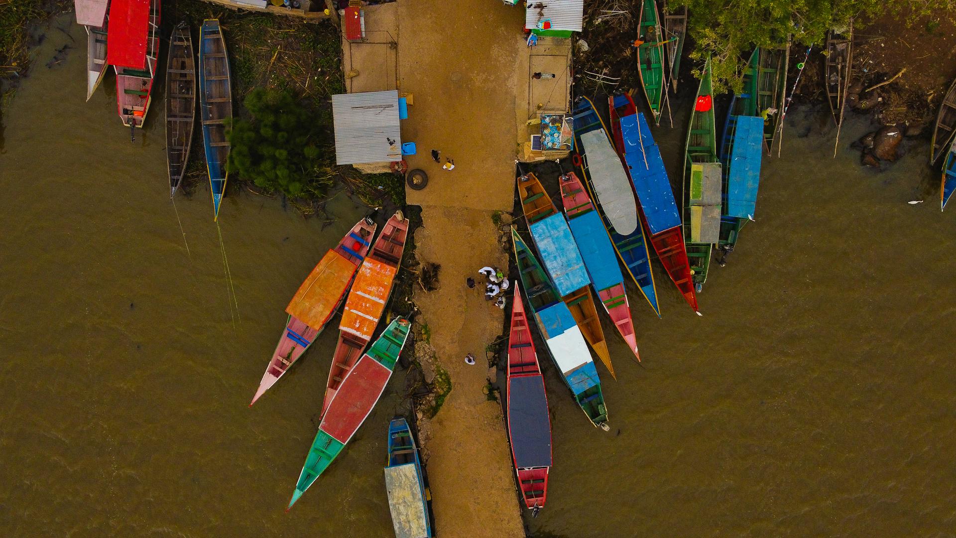 Docked Colorful Boats
