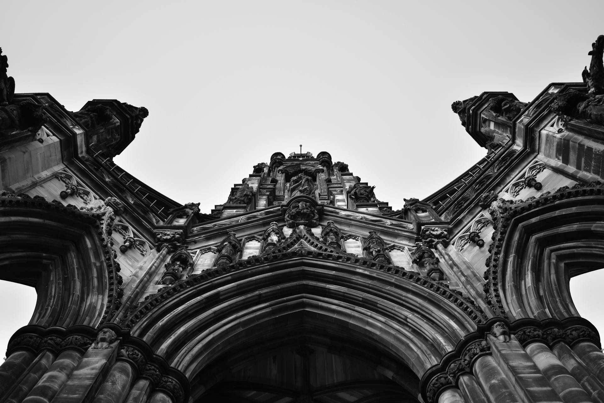 A Low Angle View of the Scott Monument in Edinburgh