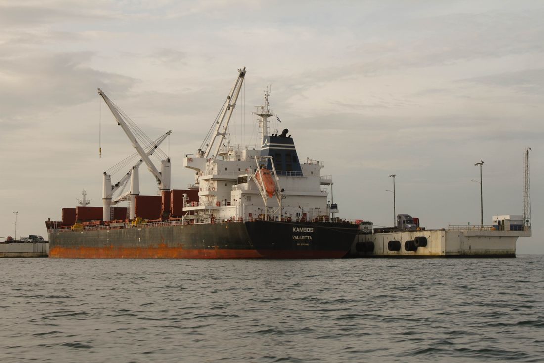 Bulk carrier at a port terminal