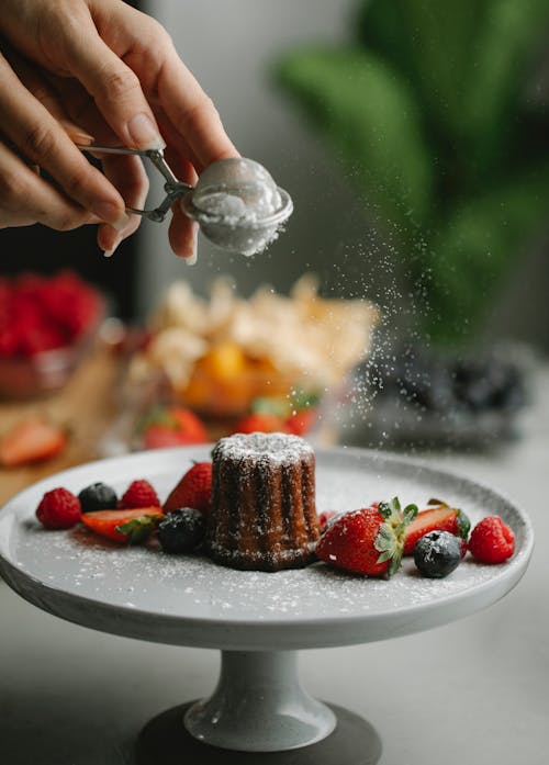 Free Chocolate Dessert on a Plate with Berries Stock Photo