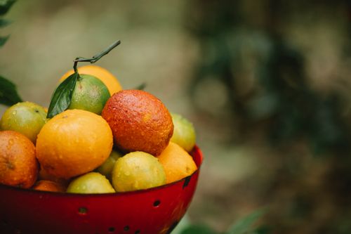 Free Ripe whole oranges with stem and green leaf for healthy organic meal in nature Stock Photo