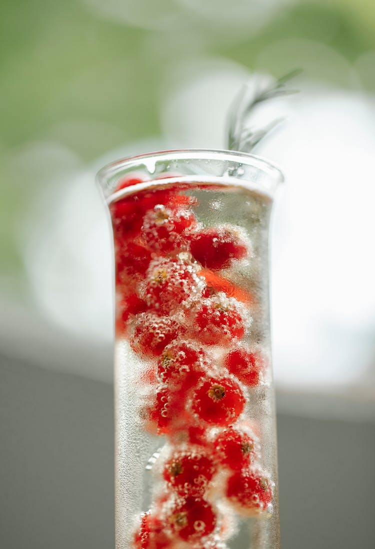 Glass Of Champagne With Red Currant