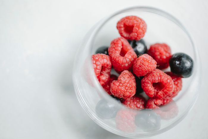 Fresh blueberries in a glass bowl