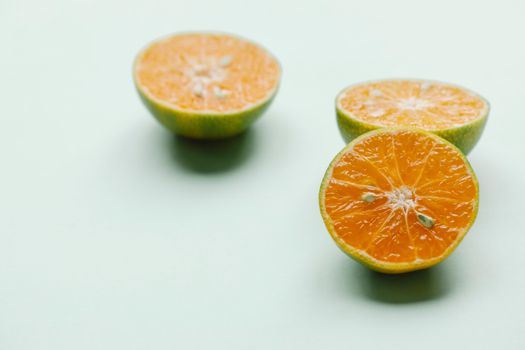 Halves of whole oranges for healthy tropical meal