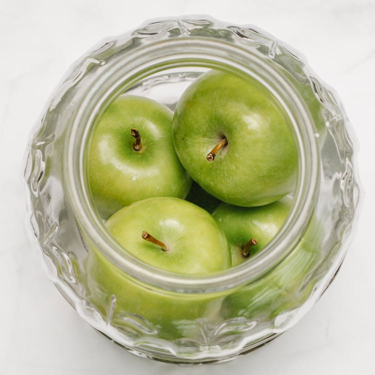 Green Apples In Glass Bowl