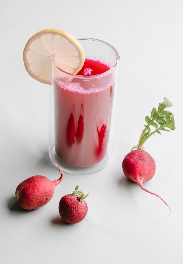 Fresh Radish Smoothie Decorated With Slice Of Lemon